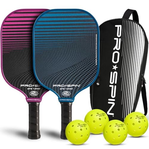 PRO SPIN Carbon Fiber Pickleball Paddles Set with Covers and